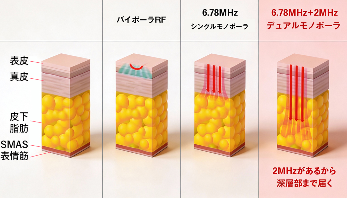 XERF ザーフ デュアル周波数RF 作用図 大阪梅田 美容皮膚科